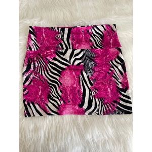 High Waisted Black, Fuchsia Pink, & White Stretch Mini Skirt